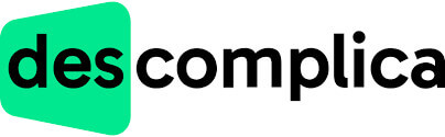 Logo do Descomplica, ferramenta Edtech. O logo possui um destaque em 'des' com uma forma de cor verde