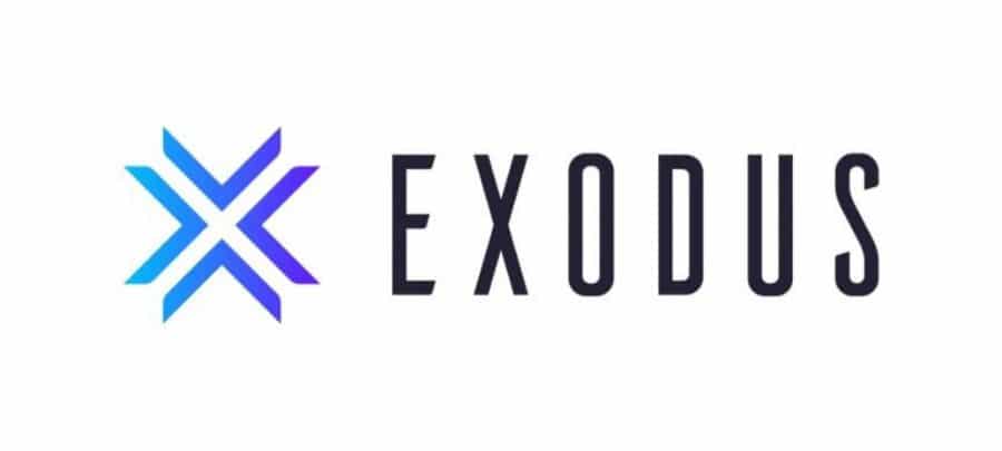 Logo do Exodus, ferramenta que funciona como carteira de clientes. O logo possui um 'X' azul a esquerda do nome