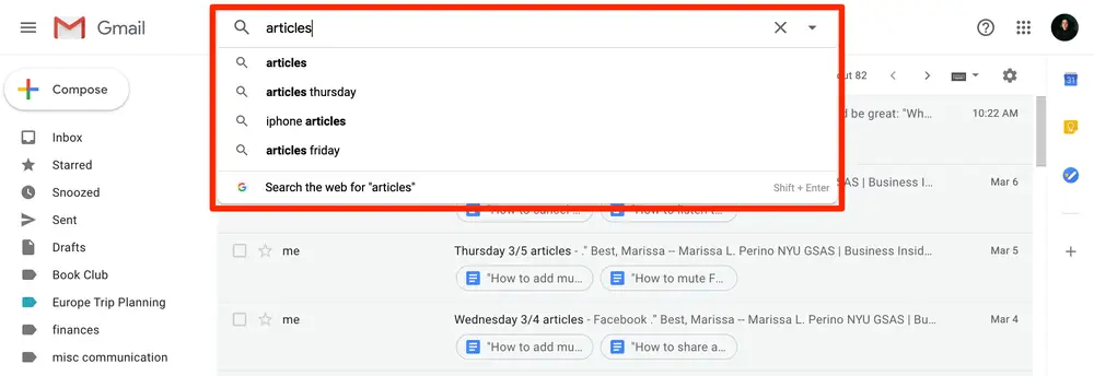 Imagem mostra como fazer pesquisa inteligente no Gmail