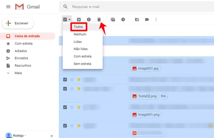 Imagem mostra como excluir e-mails já lidos no Gmail