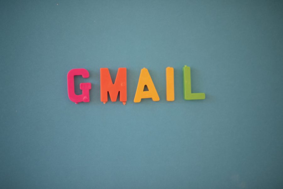 Gmail spelled out with spelling blocks against solid background