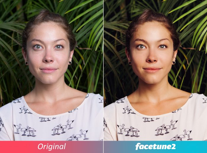 Antes e depois da edição com aplicativos de foto facetune 2