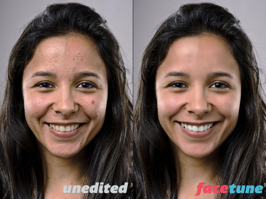 Facetune antes e depois resultado de edição do rosto