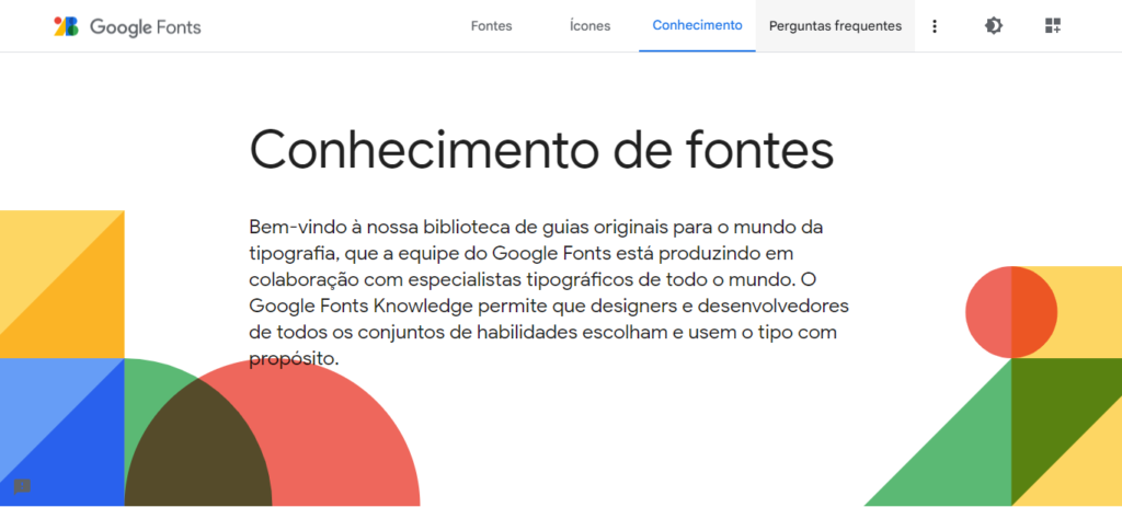 Site da página do Google Fonts