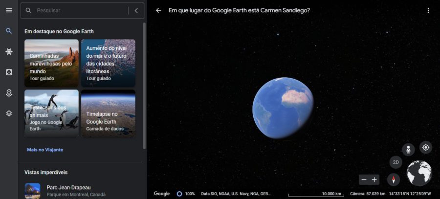 Página para fazer pesquisas no Google Earth