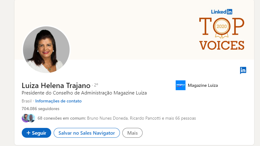 LinkedIn da Luiza Trajano dona do Magazine Luiza