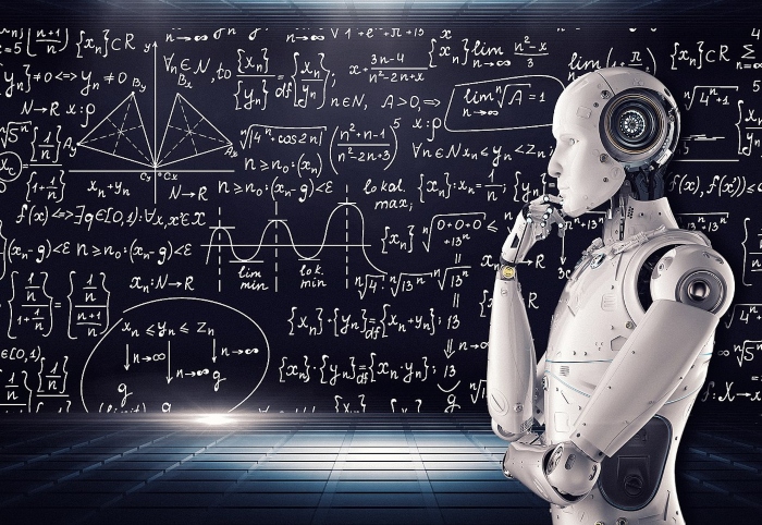 Inteligência artificial representada por um robô que processa dados
