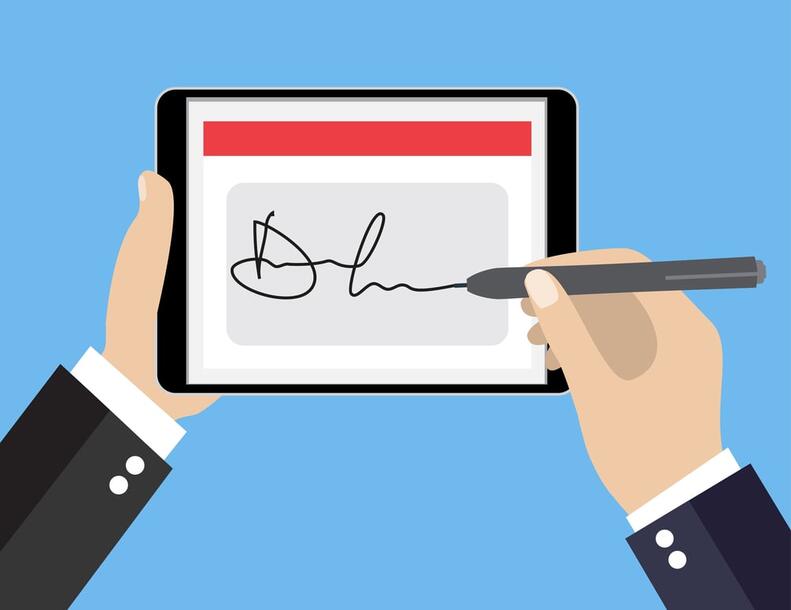 Imagem representa o ato de assinar documento digitalmente