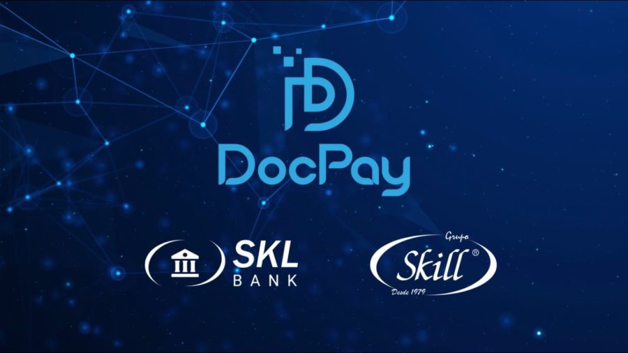 Logo da Solução financeira Docpay junto aos logos da SKL Banc e Grupo Skill